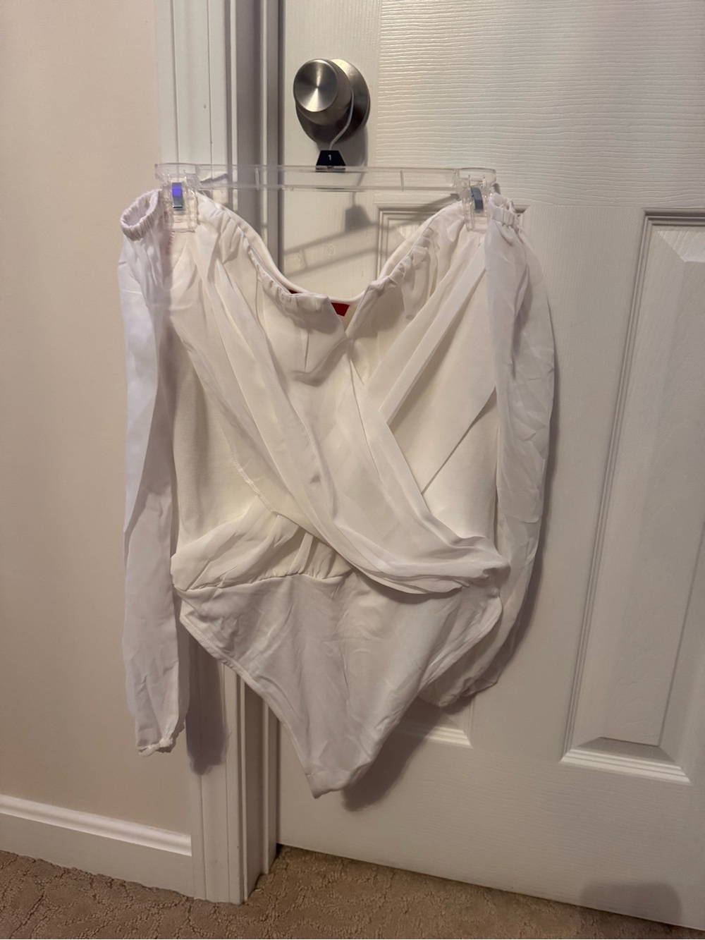 Guess White Sheer Long-Sleeve Wrap Bodysuit